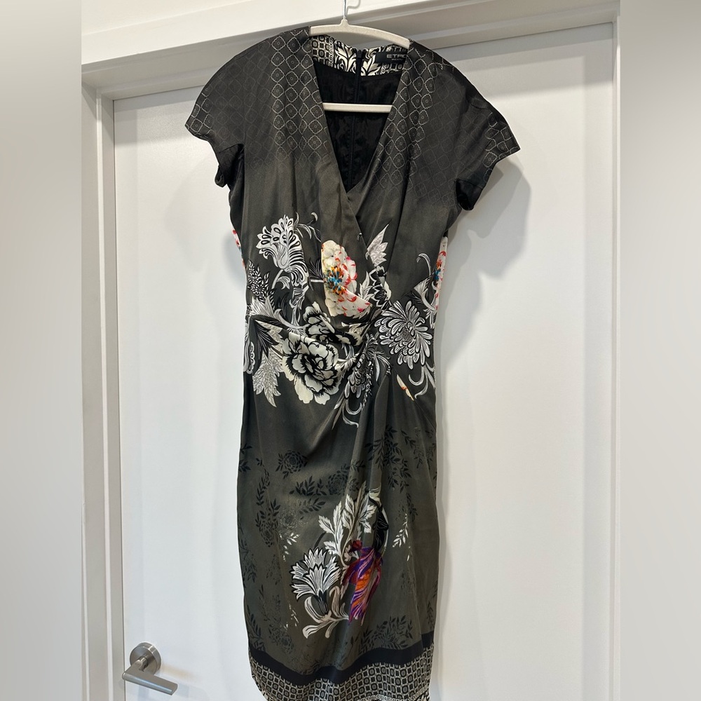 Etro Black and Gray Floral Midi Dress